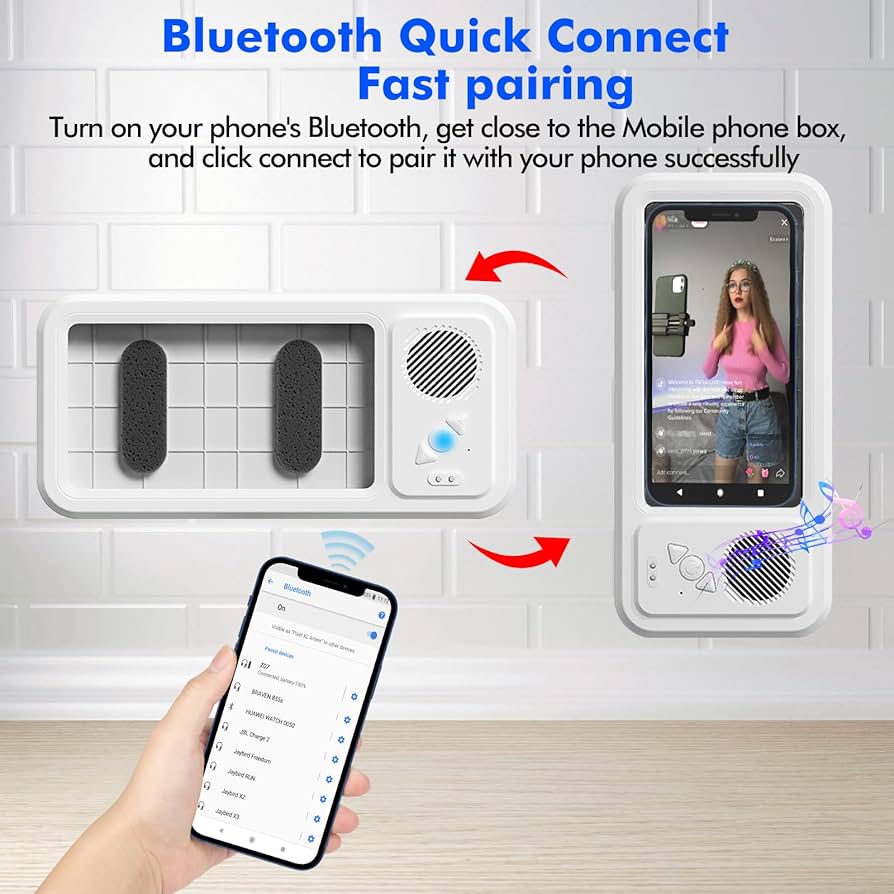 Soporte para teléfono de ducha con altavoz